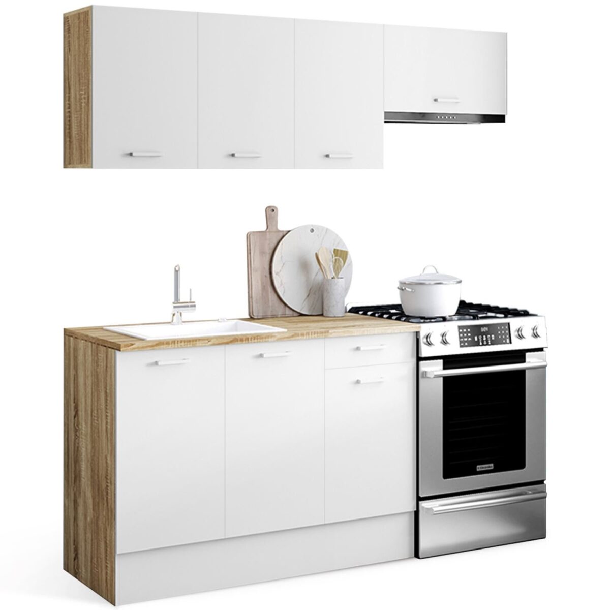 Cocina completa SUBTIL de 180 cm con 5 elementos de encimera de madera y blanco - Imagen 4