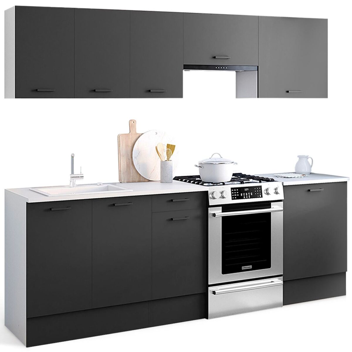 Cocina completa SUBTIL 240 cm con encimera de 7 elementos en blanco y gris - Imagen 1