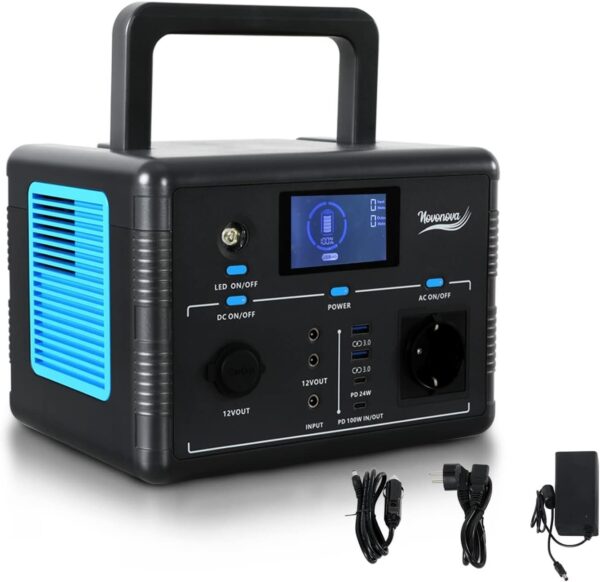 Generador solar portátil NOVONOVA de 518 Wh/500 W, estación de energía, batería de emergencia, con Bluetooth y USB, para acampar al aire libre SY-CN001