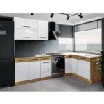 Cocina completa en esquina - Melamina roble Lancelot y gris Matera - 270 x 150 cm - Encimera no incluida - Imagen 2