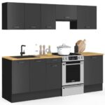 Cocina completa IDMARKET SUBTIL con encimera de 7 elementos negros y encimeras de madera - Imagen 4
