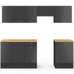 Cocina completa IDMARKET SUBTIL con encimera de 7 elementos negros y encimeras de madera - Imagen 2
