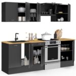 Cocina completa IDMARKET SUBTIL con encimera de 7 elementos negros y encimeras de madera - Imagen 3