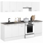Cocina completa IDMARKET SUBTIL con encimera de 7 elementos blancos y encimeras efecto hormigón - Imagen 4