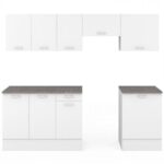 Cocina completa IDMARKET SUBTIL con encimera de 7 elementos blancos y encimeras efecto hormigón - Imagen 2