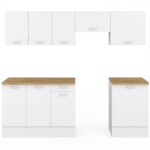 Cocina completa SUBTIL de 240 cm con encimera de 7 elementos blancos y encimeras de madera - Imagen 2