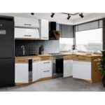 Cocina completa en esquina - Melamina roble Lancelot y gris Matera - 270 x 150 cm - Encimera no incluida - Imagen 4